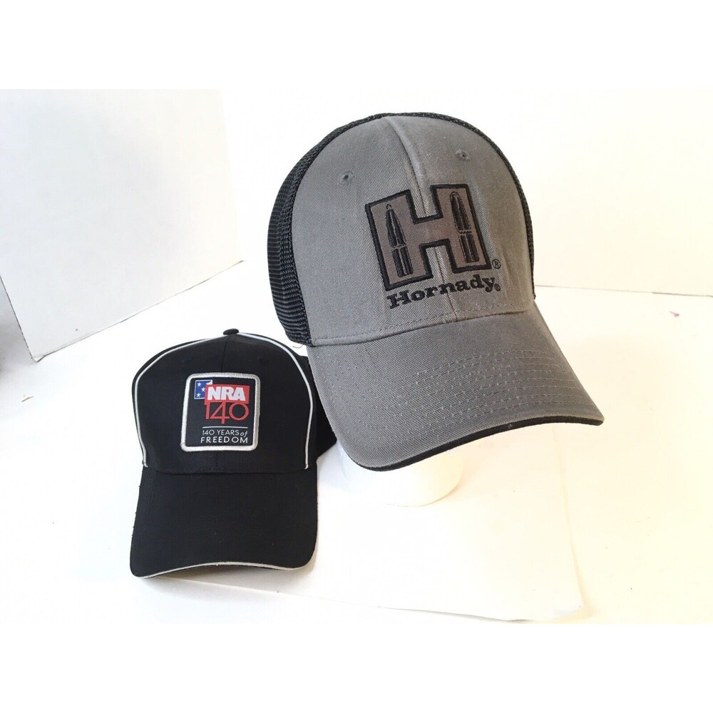 Hornady Brand Ammo And NRA 140 Years Lot Of 2 Baseball Caps Hats EUC Adjustable